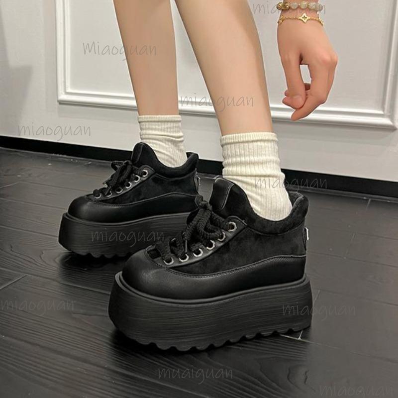 Damen Wildleder Plateau-Sneaker Dicke Sohle Keile Runde Spitze Schnürung Lässige Sneaker Rutschfest Retro Bequeme Alltagsschuhe