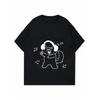 Cool Plan Dancing Cartoon Animal with Headphones Printed Black Women's Short-Sleeve T-Shirt
