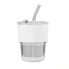 QX2E 400ML Bamboo-Joint Glass Cup With Lid and Straw Transparent-Bubble Tea Cup Juice Glass Beer Can Milk Cups Breakfast-Mug
