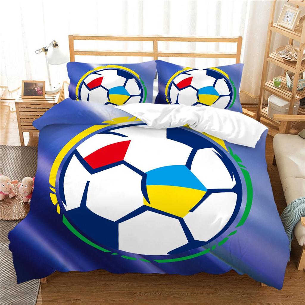 3D Football Printing Bedding Quilt Cover Bed Suit 100% Polyester Bedroom Decor Microfiber Pillowcase Breathable Washable Warm