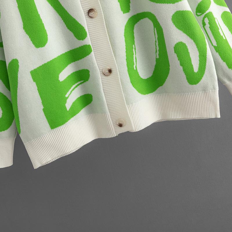 Dámský podzimní a zimní svetr Cardigan s potiskem písmen, zapínáním na knoflíky, s dlouhým rukávem, pletený svetr