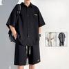 Fashion Casual Shirt Ice Silk Suit Men's Summer Sports Ruffian Handsome Loose Short-sleeved Shorts Cool and Handsome To Wear A Complete Set