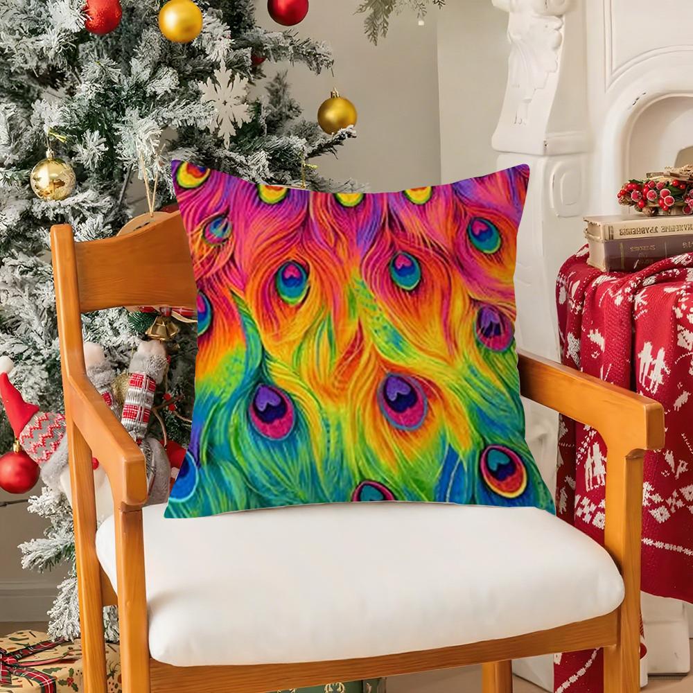 Peacock FASHION Pillow Case Silky Short Plush With Invisible Zipper Dustproof Sofa Cushion Cover For Home Decor