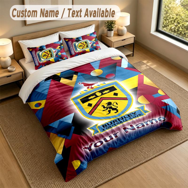 3Pcs Bedding Set Custom Name Text, 1 Sheet 2 Pillowcases Home Bed DecorBurnley Football
