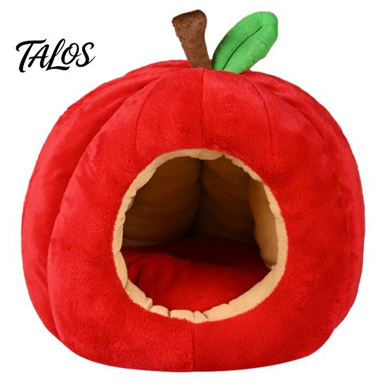 Weihnachtsgeschenk für Haustierbesitzer Apfelförmiges Katzenhöhlenbett, Plüsch-Versteck mit abnehmbarem Kissen, Warmes Neujahrs-Dekorationsbett, Gemütlich für kleine Hunde