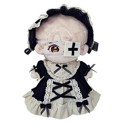 Niannyyhouse 20cm Plush Doll Clothes Set: Headband and Dress, Maid Outfit, Cotton Doll Clothes, Cross Letters, Baby Doll Clothes, Dress-Up Clothes (Bl
