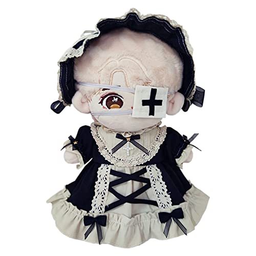 niannyyhouse 20cm Plush Doll Clothes Set: Headband and Dress, Maid Outfit, Cotton Doll Clothes, Cross Letters, Baby Doll Clothes, Dress-Up Clothes (Bl