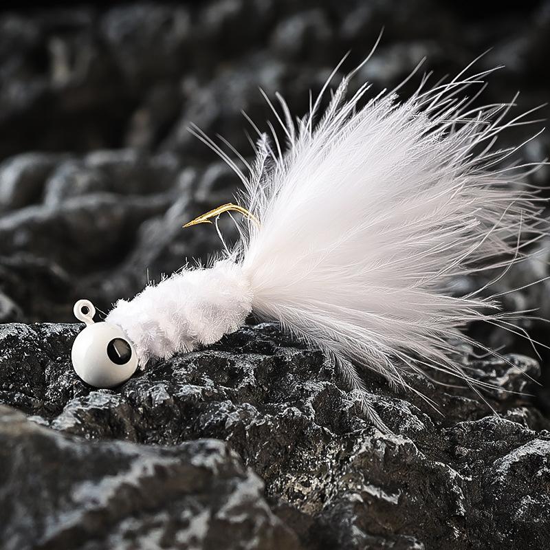 Handmade Chicken Feather Hook Micro Fly Hook0.9g1.7g3.5gColorful Feather Jig Head Lure Bass Fake Bait