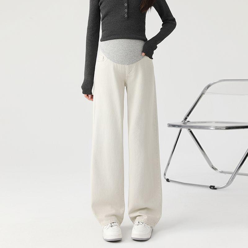

Khaki Flowy Wide-Leg Maternity Jeans - 2025 Spring/Autumn Loose Slimming Floor-Length Trousers M