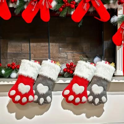Weihnachtsstrumpf Socken Geschenk Süßigkeitentüte Hund Katze Pfote Elch Muster Weihnachtsbaum Hängeornament Party Zuhause Kamin Dekoration