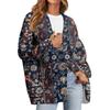 Women's Fashion Long Sleeve Print V-Neck Button Loose Cardigan Top