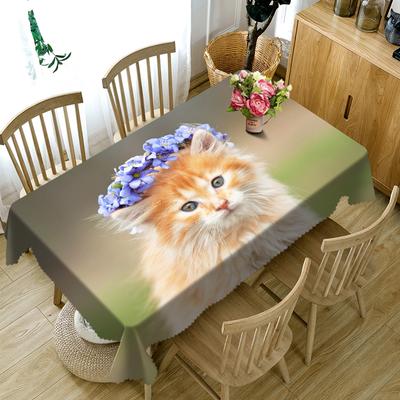 Cute Cat Family Pattern Tablecloth Merry Christmas Waterproof Thicken Rectangular And Round Table Cloth For Wedding