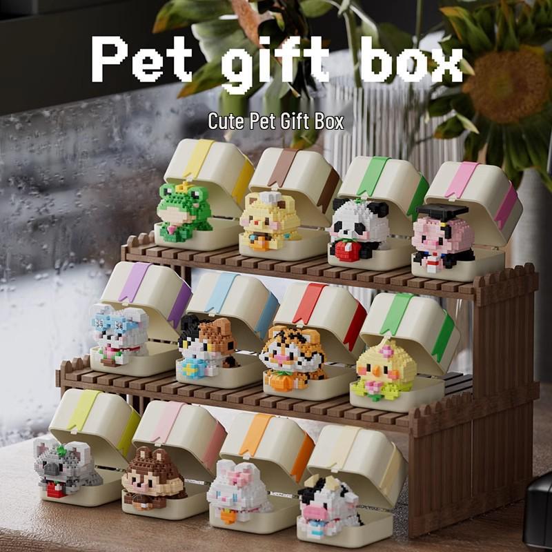 LEGO Compatible Red Panda & Rabbit Plush Ornament Building Set - Cute Pet Gift & Educational Toy for Kids