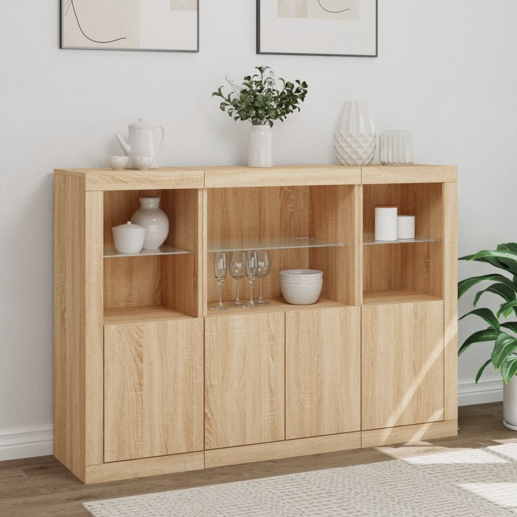 Sideboards with LED Lights 3 pcs Sonoma Oak Wood Based Material
