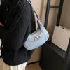 Women Shoulder Handbag Vintage Casual Hobos Denim Star Decor Solid Color Underarm Bag for Girls Ladies Purse Tote