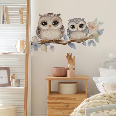 Cartoon-painted Branch Owl Bedroom Living Room Entrance Hall Home Background Beautification Wall Stickers