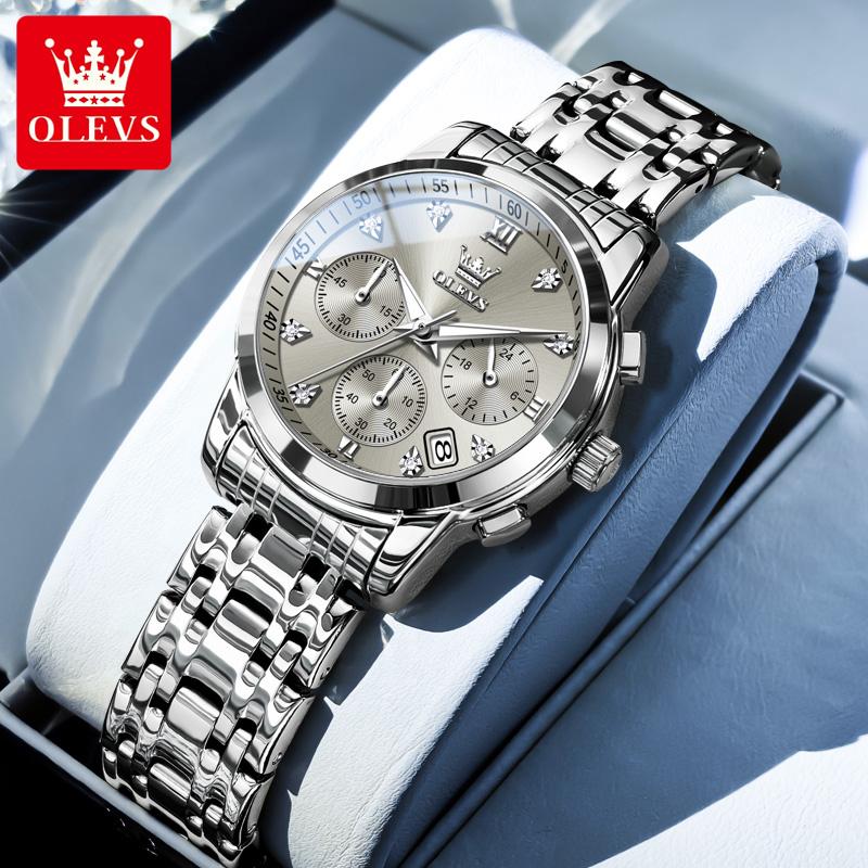 OLEVS Damenuhr Original Elegant Multifunktions Quarz Armbanduhr Wasserdicht Edelstahl Damenuhren Geschenke