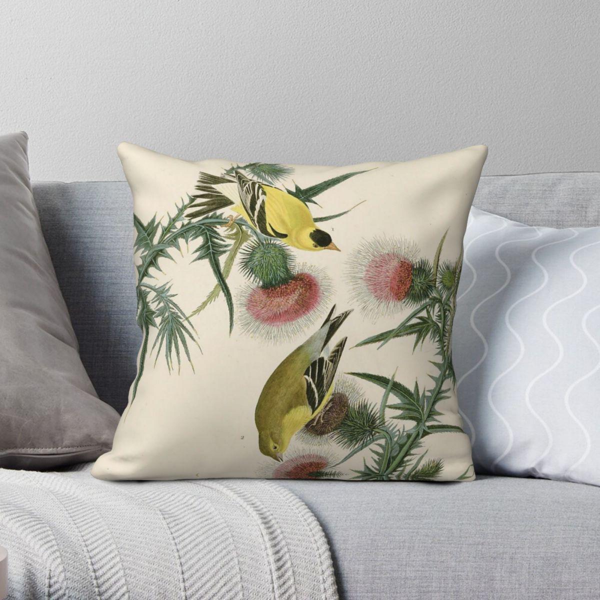 Green Harvest Unisex American Goldfinch John Audubon Square Pillowcase Polyester Linen Velvet Creative Zip Pillow Case Sofa Seater Cushion Cover