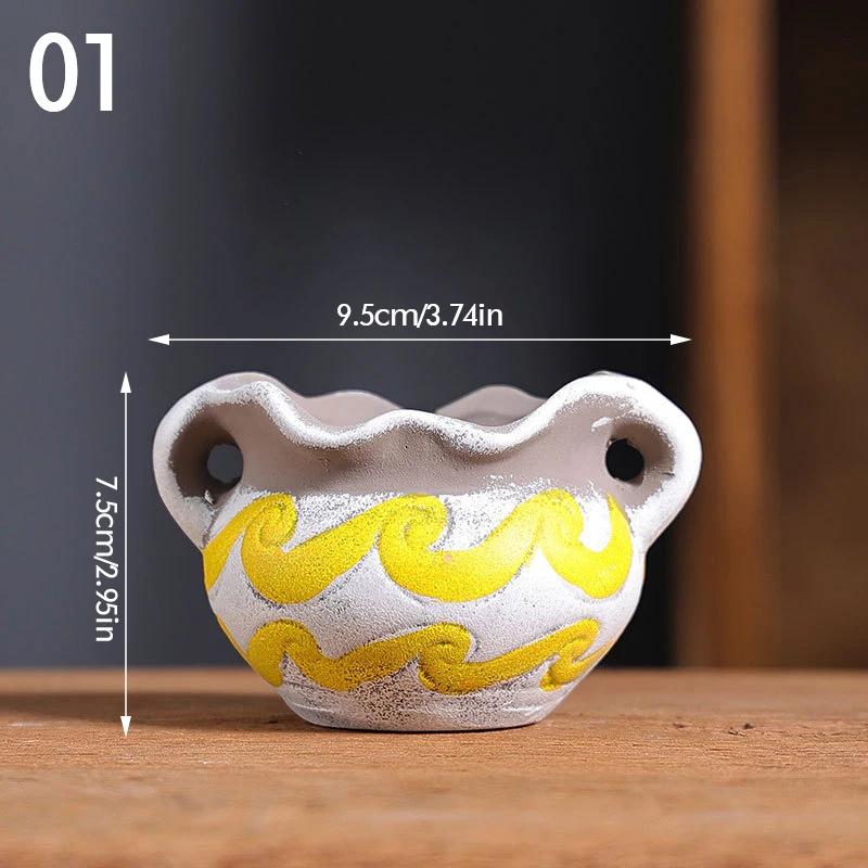 Средиземноморский Стиль Цветочный Горшок Ретро Красная Керамика Цветочные Горшки Винтажные Печатные Креативные Керамические Горшки для Суккулентов Внутренние Наружные