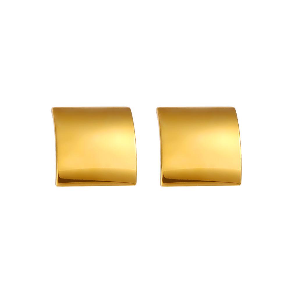 Meishiduo 18K Gold Stainless Steel Ribbed Square Stud Earrings