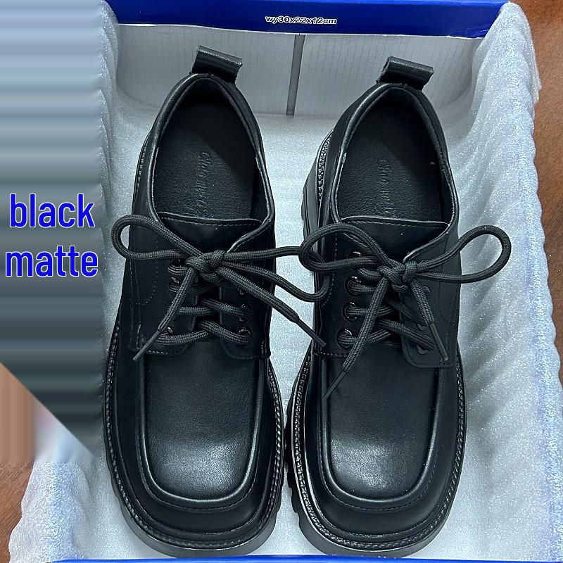 Women's 8cm Height-Increasing Leather Loafers - Chunky Heel, Lace-Up, Square Toe, Spring/Autumn Style