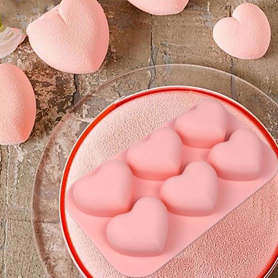 Cake Mold 6 Cavities Love Heart Shape Food Grade Easy Release Non-sticky Cake Decoration Flexible Jelly Pudding