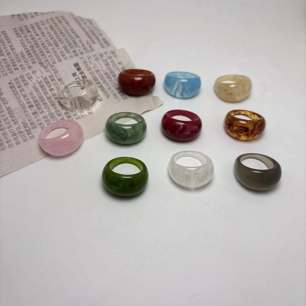 Glossy Transparent Resin Rings Set For Women Mix Color Simple Personality Jewelry Party Gifts