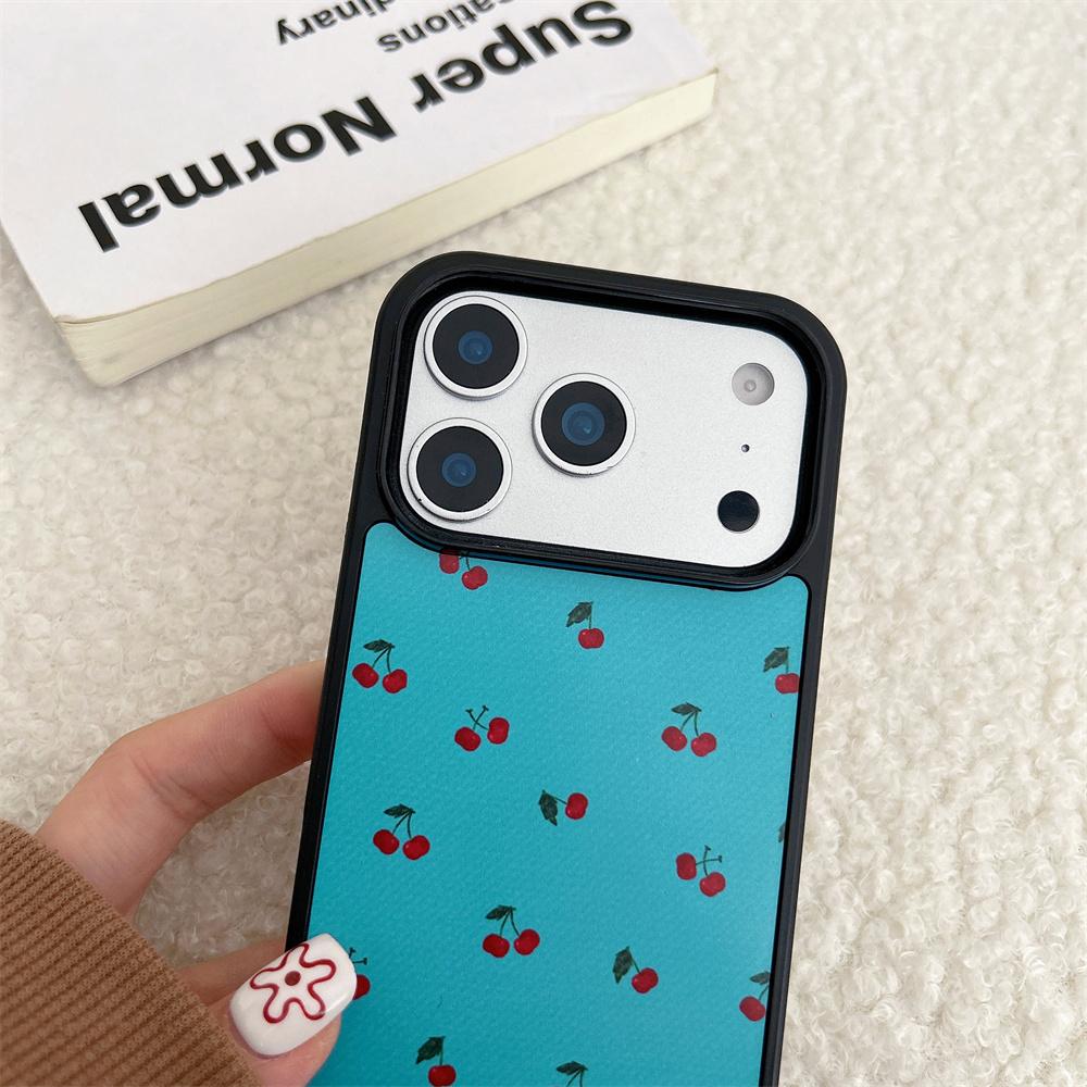 Fashion Leather Cute Cherry Kawaii Phone Case for iPhone 13 14 15 16 17 Pro Max Cover Funda Anti-fall Protective Cover For 16Pro