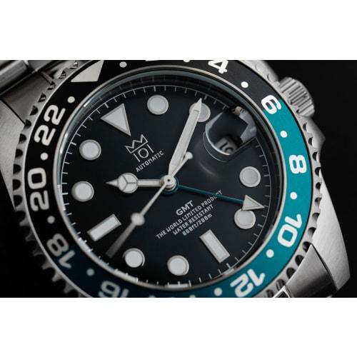 HYAKUICHI 101 No.14 Mechanical GMT Japanese Movement World Time Aqua X Black Hack Function