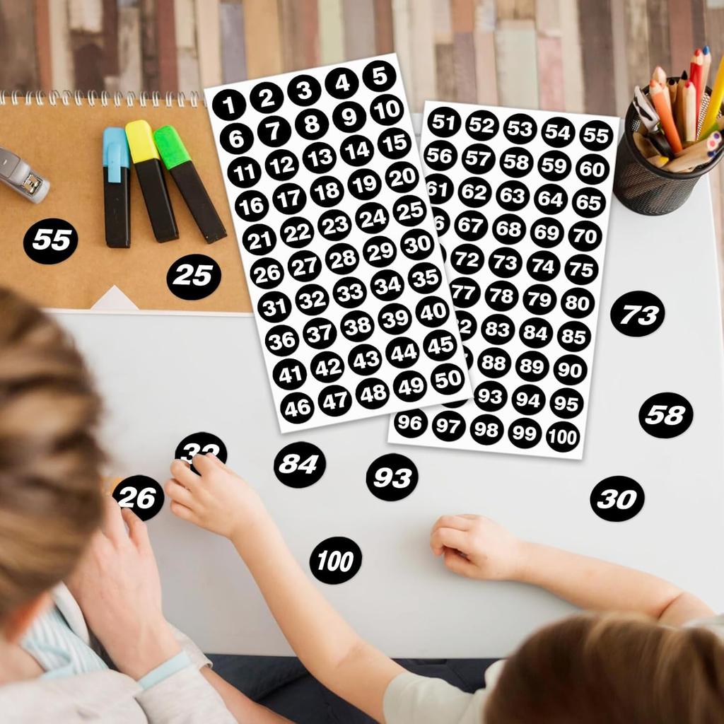 1 Inch Number Sticker, Waterproof Round Consecutive Number Stickers 1-100,Black Small Vinyl Decals for Office, Classroom, Storage, Inventory, Indoor,