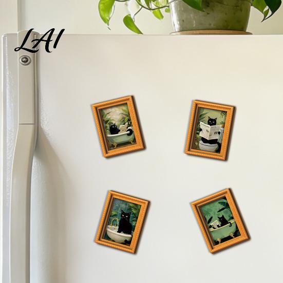 Retro Wood Picture Frame Magnets Black Cat Wooden Refrigerator Magnet Halloween Theme Decorative Cute Pumpkin Magnet Set Magnetic Decal for Kitchen