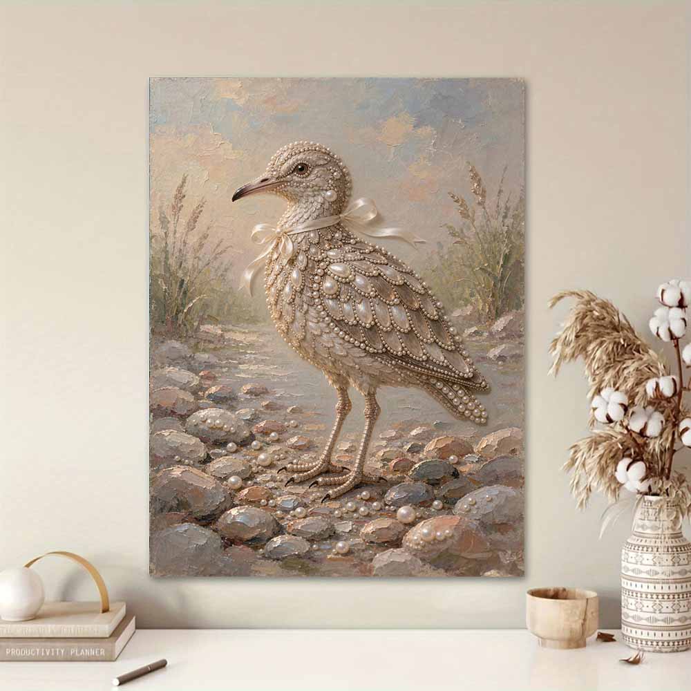 Stretched Frame Pearl Art Kit Seagull and Stone Pattern DIY Sparkling Bead Canvas Creative Leisure Craft for Home Decoration