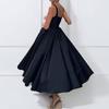  Women's Black Dress Square Collar Backless Zipper Elegant Temperament Hepburn Style Big Party Suspender Long Skirt