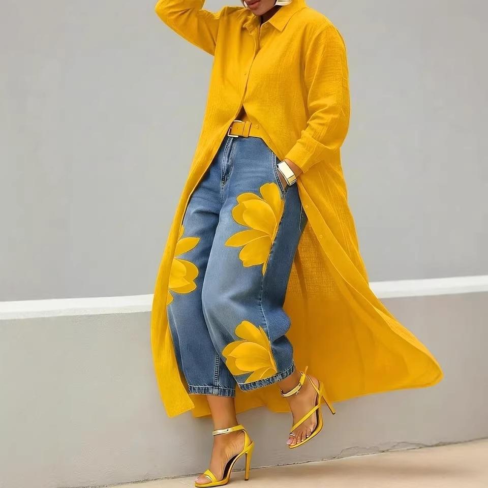 Women's Polo Collar Long Sleeve Single Breasted Solid Loose Maxi Shirt Dress Casual Vacation Cover Up