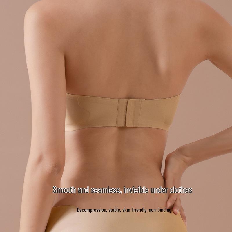 7A Antibacterial Non-Slip Strapless Bra: Seamless, Thin, Gathering Fit for Small Chest, Invisible Jelly Bandeau