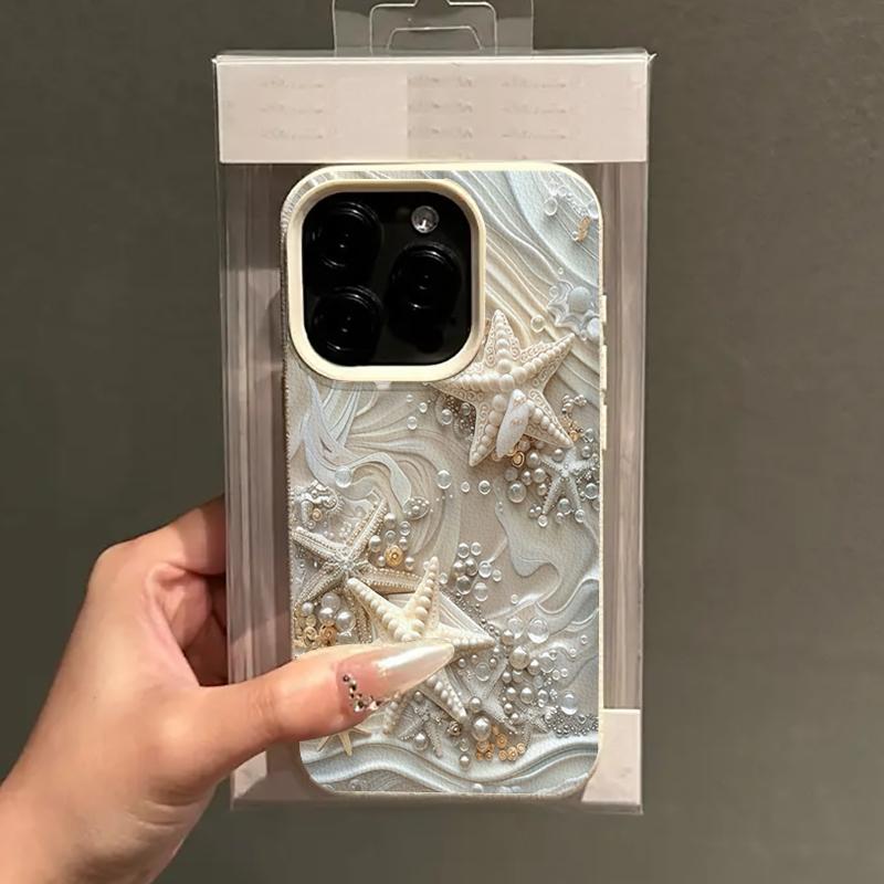 Ins Summer Sea Style Starfish and Pearl Shockproof Phone Case for iPhone 17 17E 16 15 14 13 12 11 Pro Max Soft TPU Cover