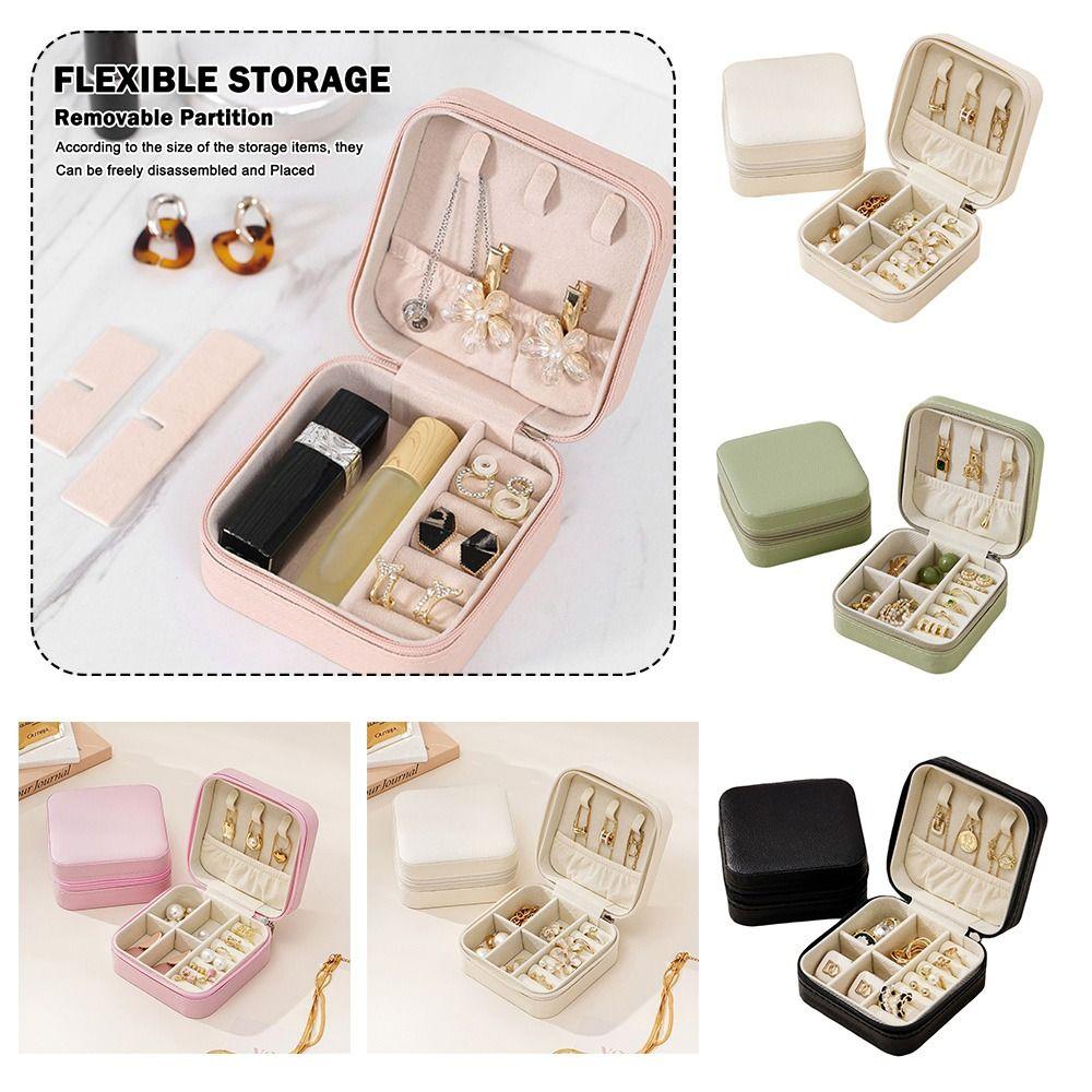 Portable Design Portable Jewelry Box Button Leather Leather Storage Box Earrings Storage