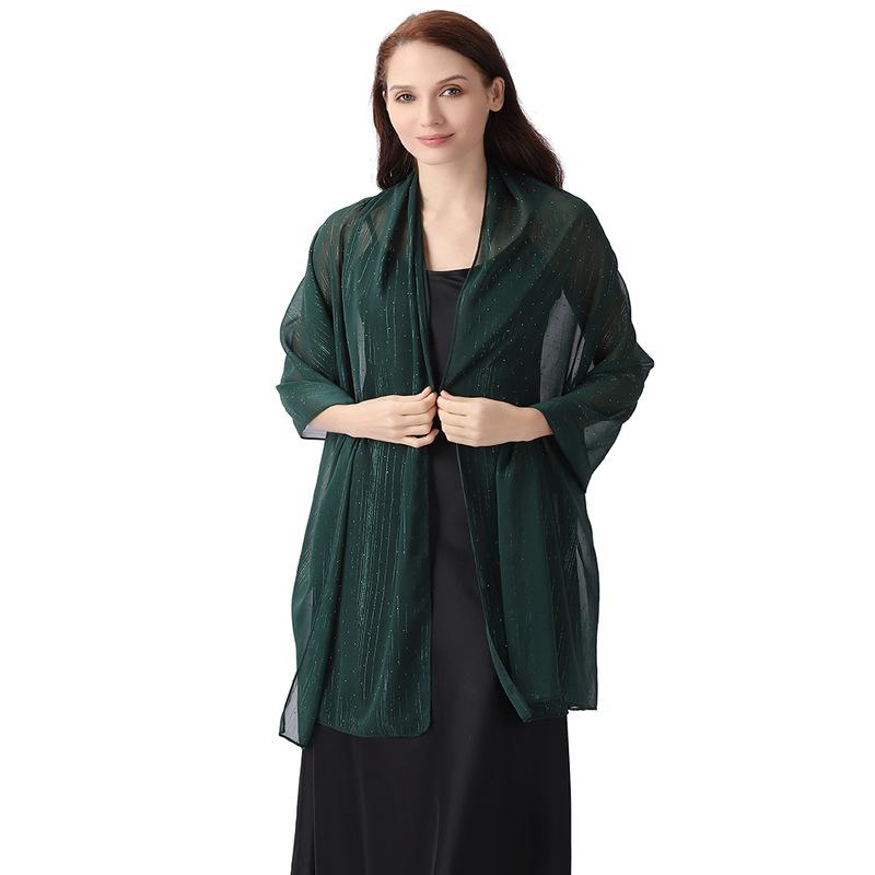 Șal elegant 70*200cm pentru femei Formal, Șifon transparent ușor, cu strasuri și fir argintiu