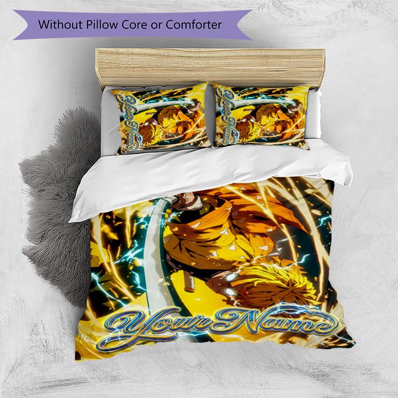 3pcs Agatsuma Zenitsu Cover Set - Personalized Name, HD Printed Bedding with 1 Cover and 2 Pillowcases - Perfect for Home Decor, Easy Care