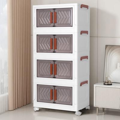 4 Tier Shoes Storage Cabinet  Plastic Storage Containers,Plastic Shoe Box with Doors & Wheels for Display, Shoe Organizer
