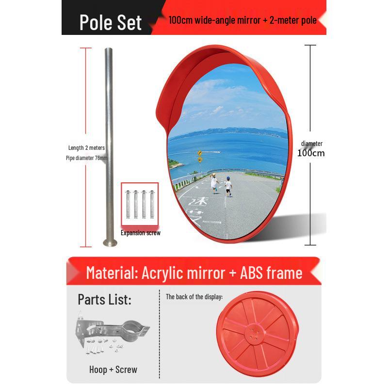 Outdoor Traffic Convex Mirror: Anti-theft Round Wide-Angle Reflective Mirror with Red Black Back