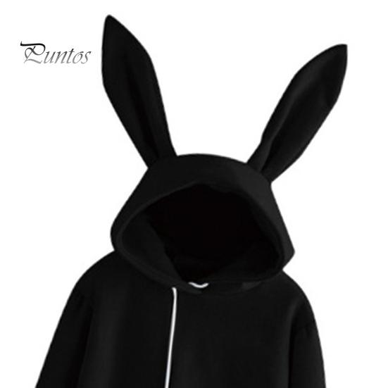 Winter Hooded Sweatshirt Women Fall Hoodie Bunny Ear Decor Solid Color Loose Long Sleeve Cold Weather Elastic Cuff Drawstring Soft Warm Casual