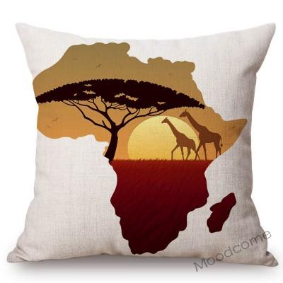 Nordic Africa Map African Tribe Designs Home Decorative Sofa Pillow Case Cotton Linen Wild Life Animal Office Chair Pillow Cover