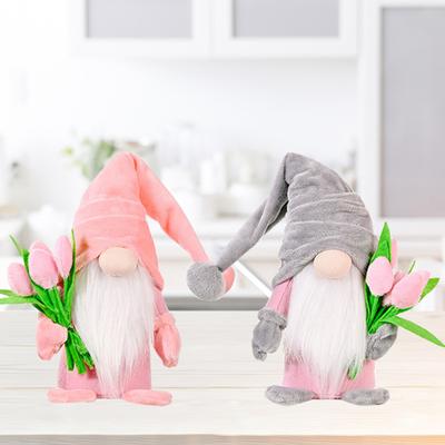 Gnome Doll Cute Long White Beard Fabric Tulip Bouquet Classic Swedish Faceless Doll Decor for Mother's Day