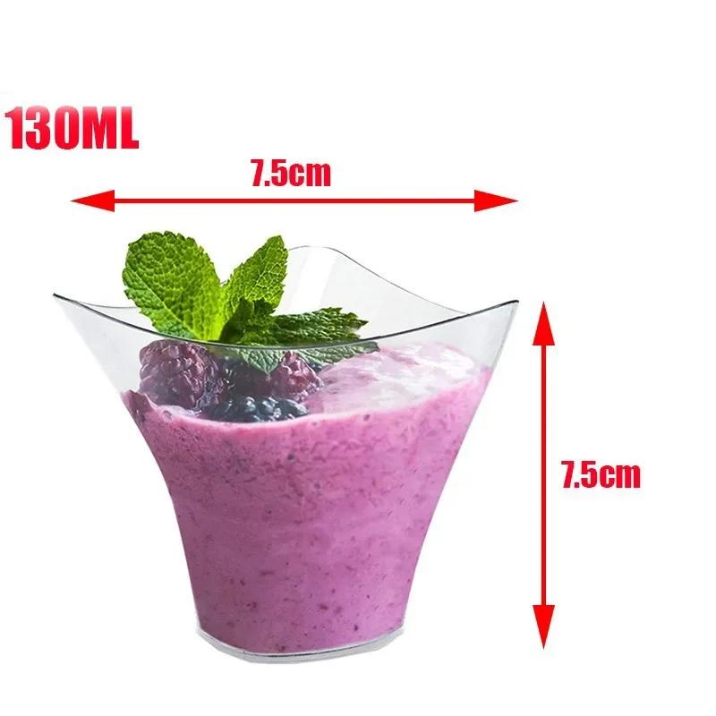 20/40PCS Plastic Dessert Cup with Spoon Pudding Cup Dessert Cake Cup 130ml Appetizer Jelly Yogurt Mousse Dessert Baking Cup