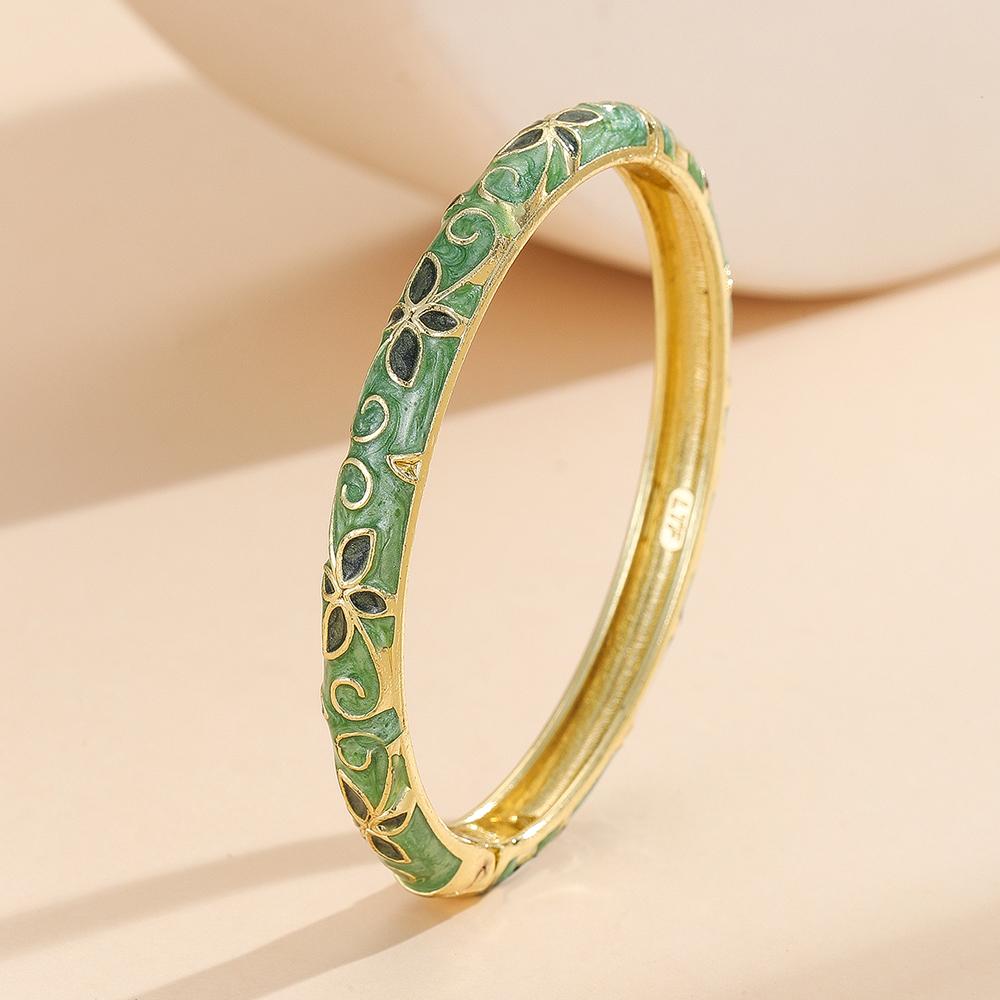 Fashion style gold plated flower pattern enamel cloisonne bracelet bangle jewelry gift item for girls women