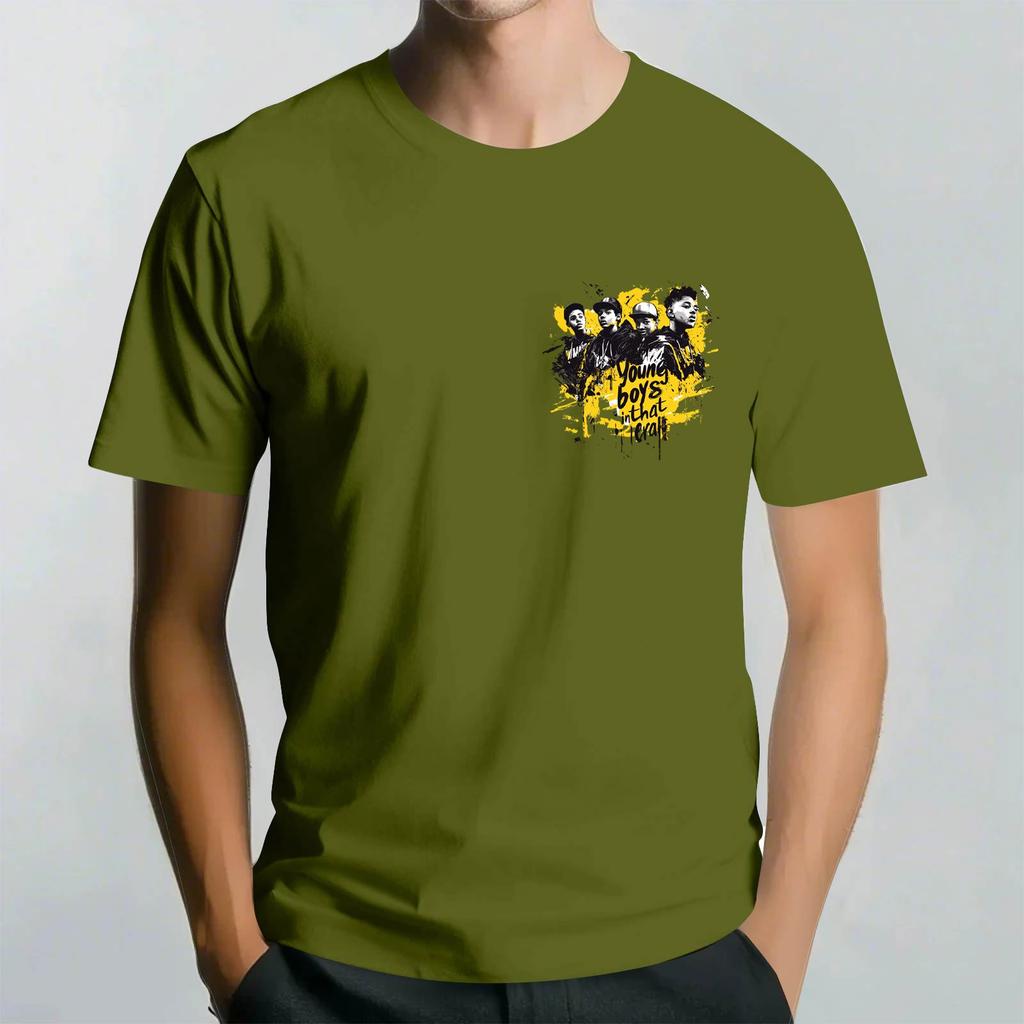 Men's Round Neck Casual Retro Printed Short-sleeved T-shirt Top