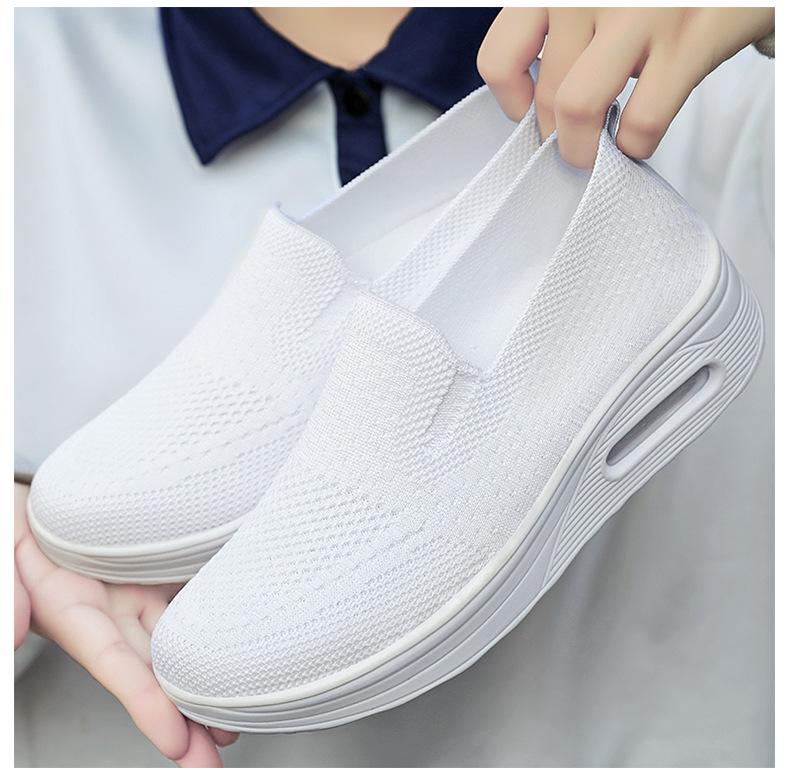 Damen Frühlings Fly-Knit Luftpolster Sneaker - Atmungsaktiv, Weiche Sohle, Höhensteigernd, Bequeme Mesh Freizeitschuhe