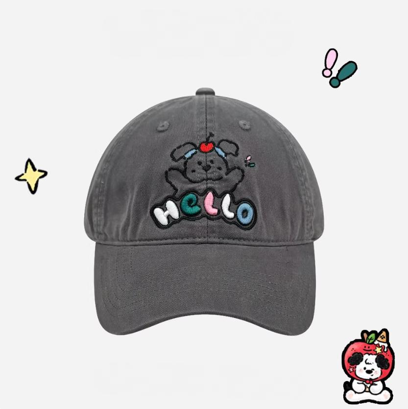 Unisex Cotton Mesh Baseball Cap Puppy Letter Embroidery Korean Vintage Style Hat For Outdoor Casual Wear Adjustable