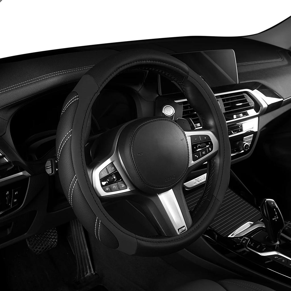 Car Steering Wheel Cover 14-15 Inch Universal Sport Leather All Purpose Upholstered Grip Breathable Truck SUV Jeep